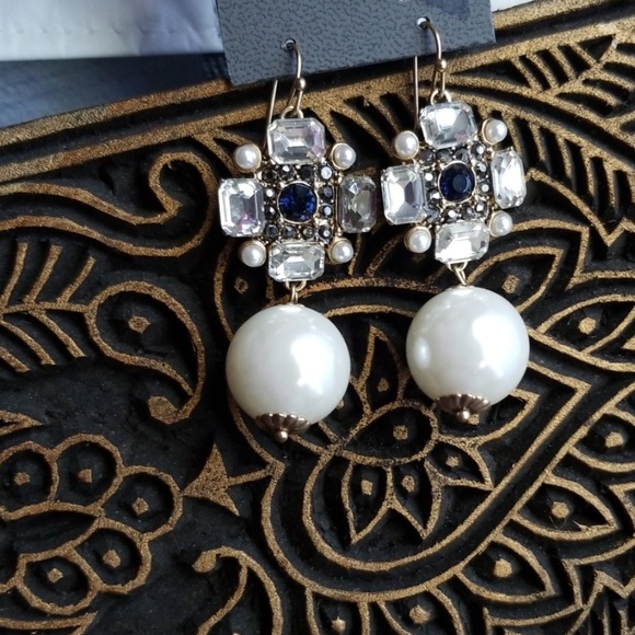 Express earrings with perl, white/blue diamond - Picture 1 of 3